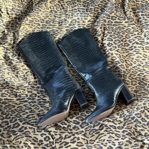 SCHUTZ Black Croc-Embossed Heeled Boots